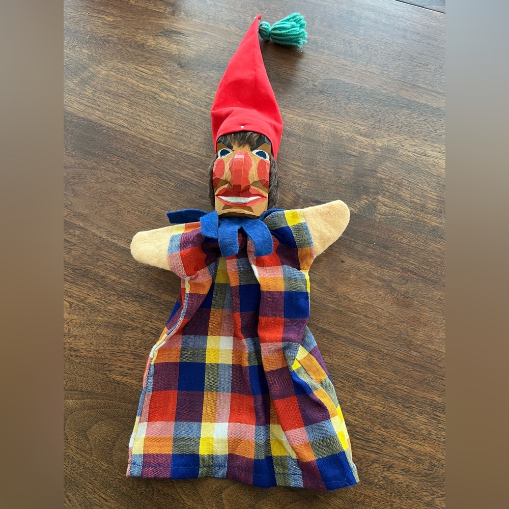 Vintage 1976 German Bavarian Clown Hand Carved Wood Puppet Pristine Condition